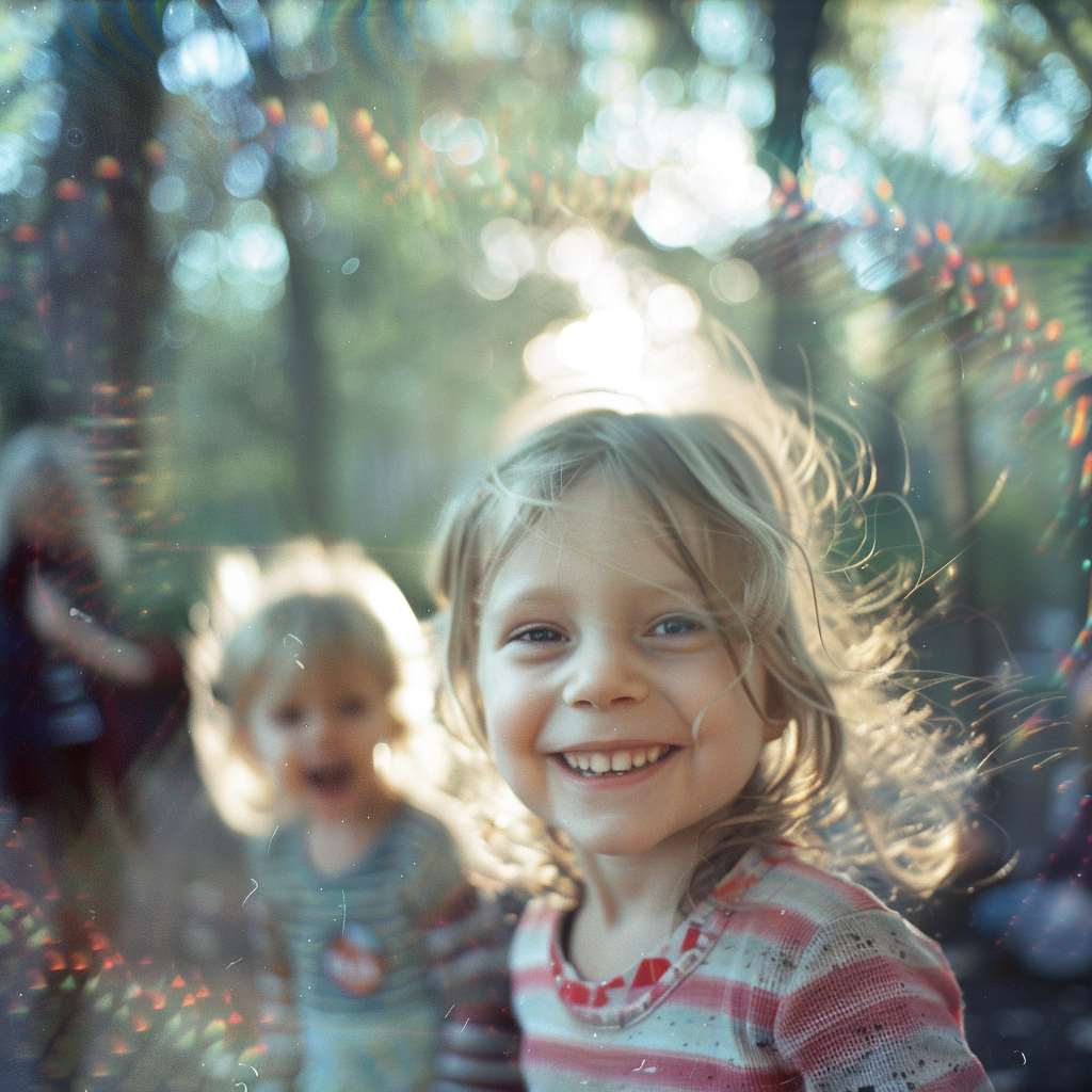 dwoje śmiejących się dzieci w lesie