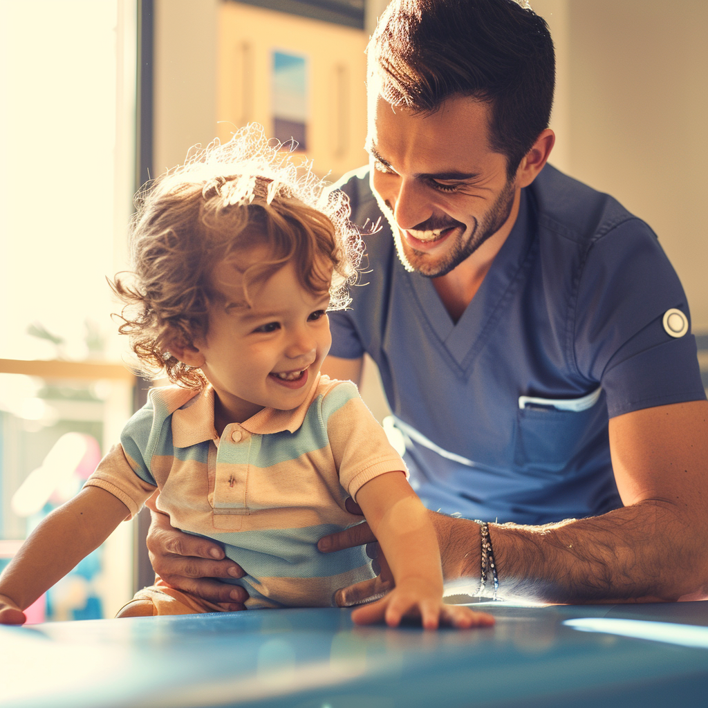 fizjoterapeuta i małe dziecko